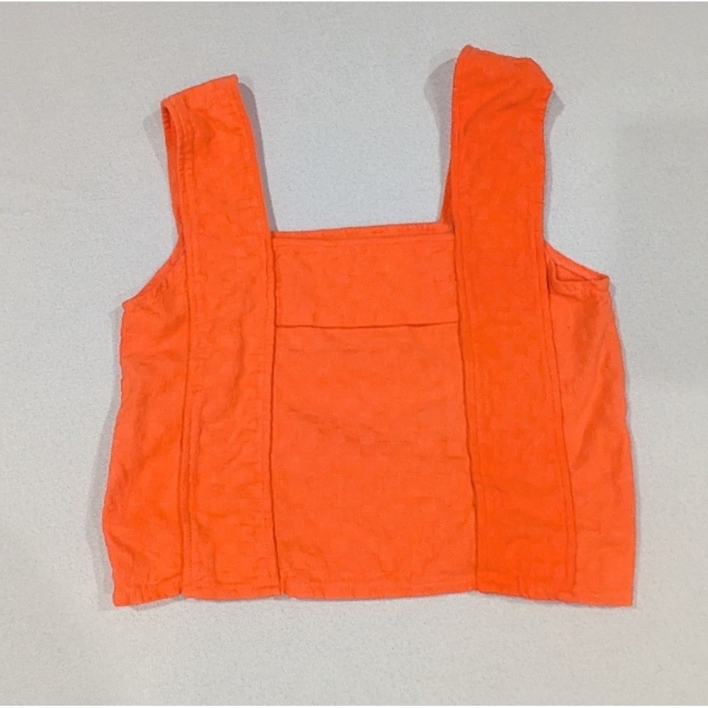 Crop Top Womens M Orange Excellent Square Neck Wide Strap Textured